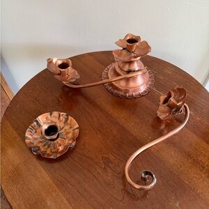Georgian Copper Candelabra Twist 3 Candlestick Holders Rose Flower Broken